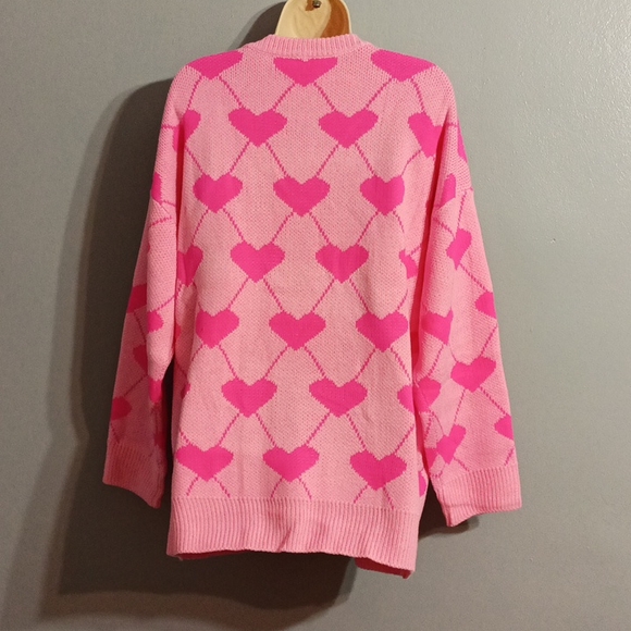 Shein Plus pink with pink  heart pattern drop shoulder cardigan duster s… - Picture 15 of 17